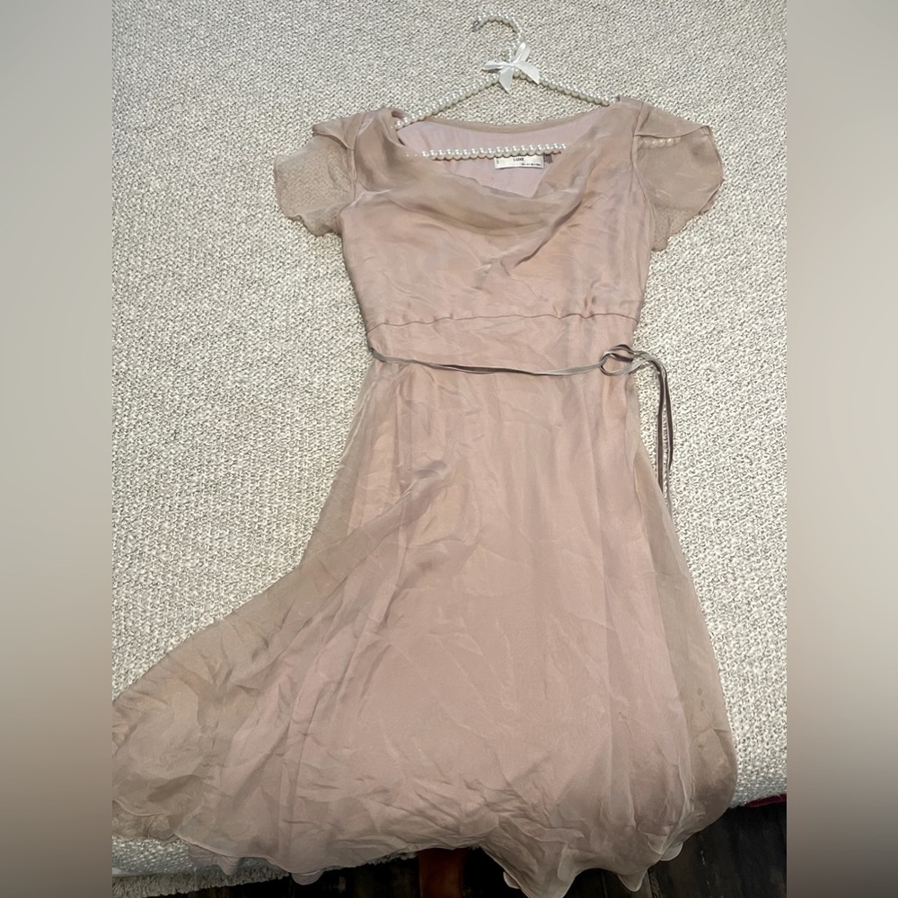 100% Real Silk Blush Chiffon Dress Seraphine Size 2 Bamboo - pink nude beige